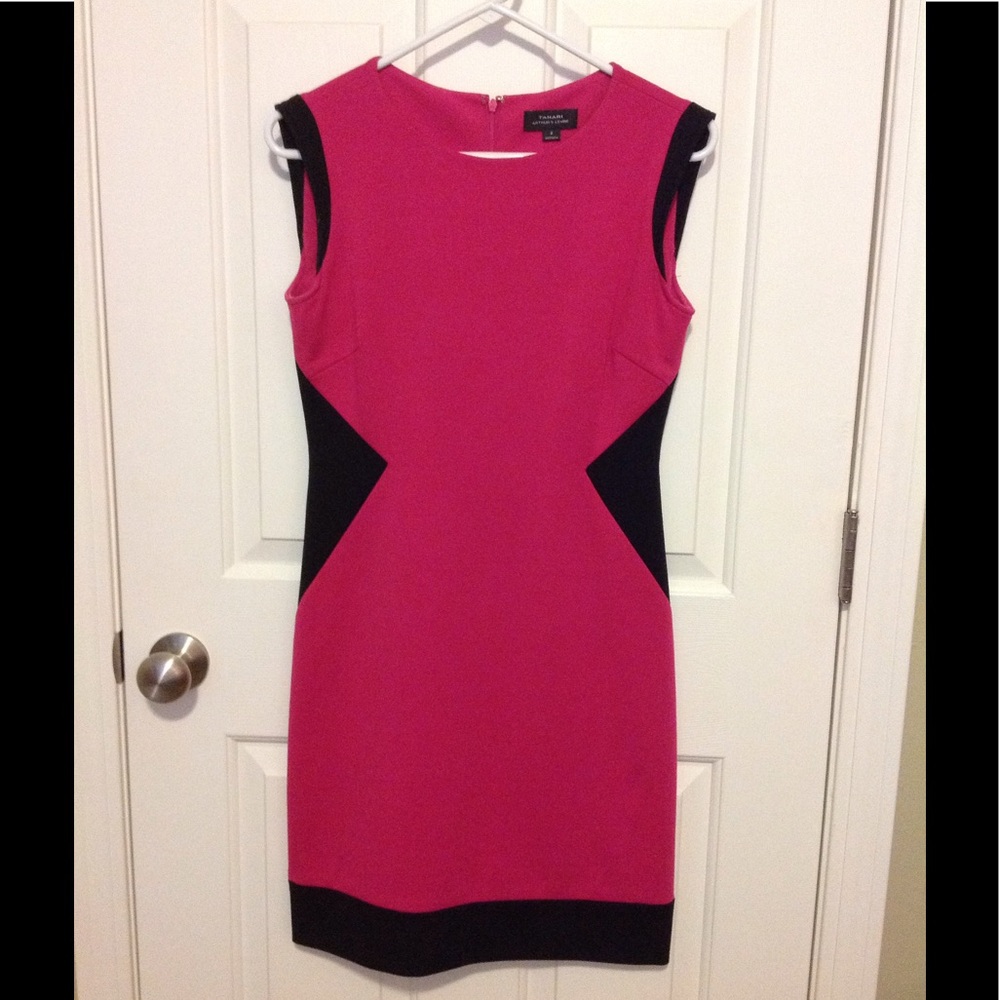Tahari Fuchsia and Black Sleeveless Midi Dress